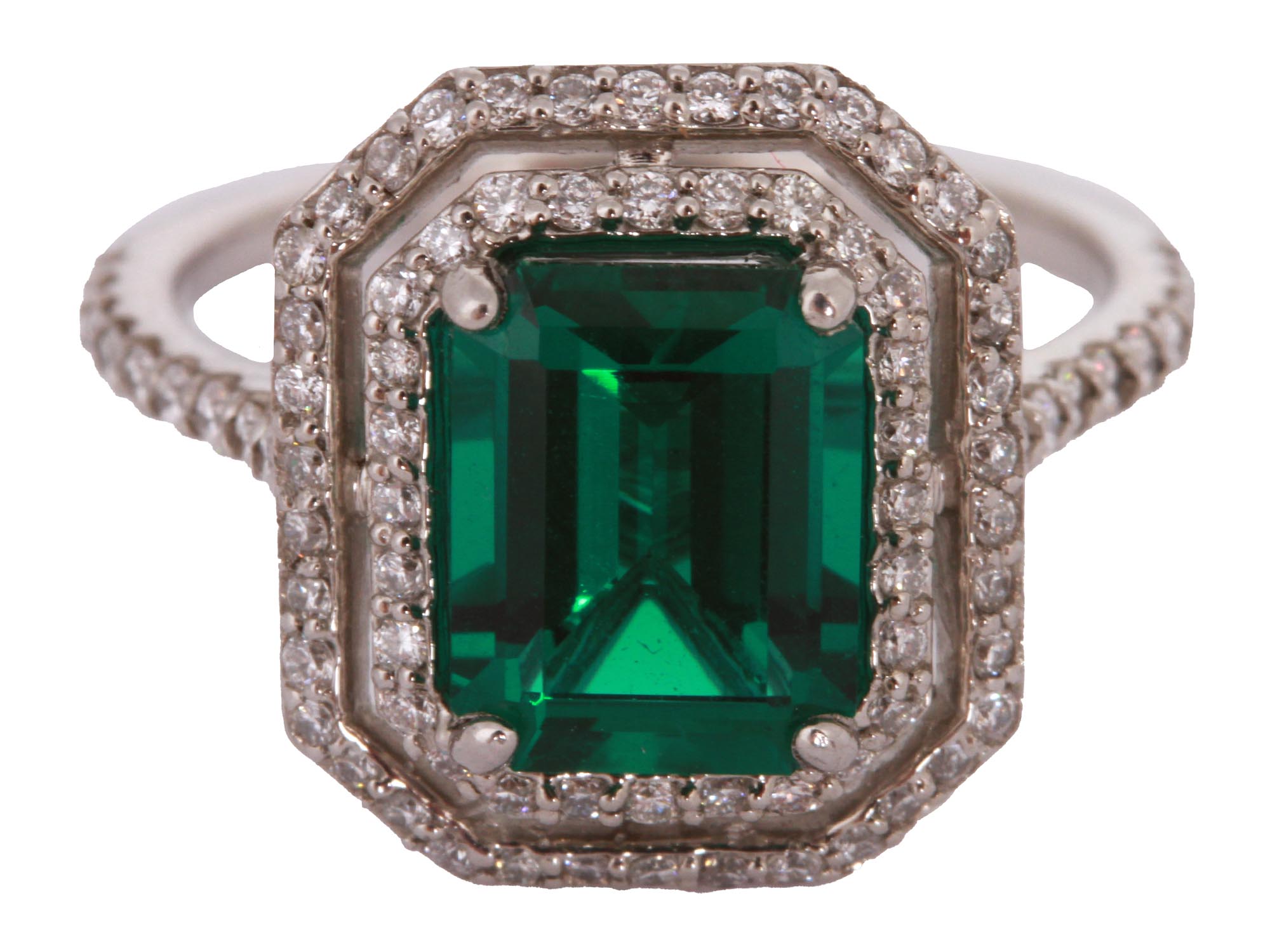 PLATINIUM, DIAMONDS AND EMERALD COCKTAIL RING PIC-0